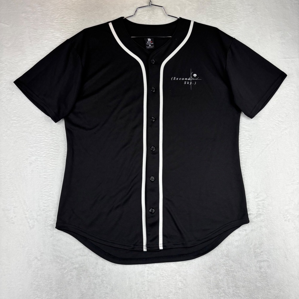 YoungLA Second Sky Baseball Jersey Mens Large Black Button Front Graphic Shirt